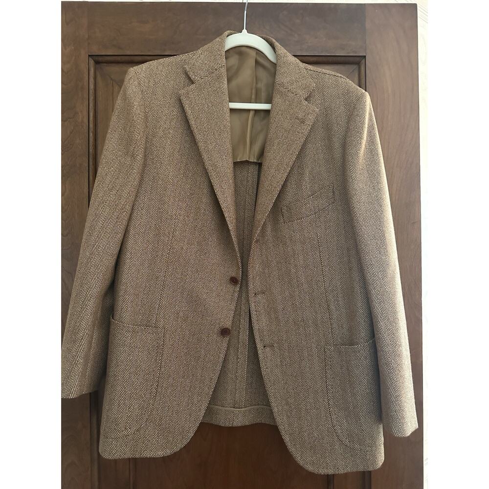 Cesare Attolini Mens Blazer Brown Wool Herringbone Button Size 48-Excellent Cond